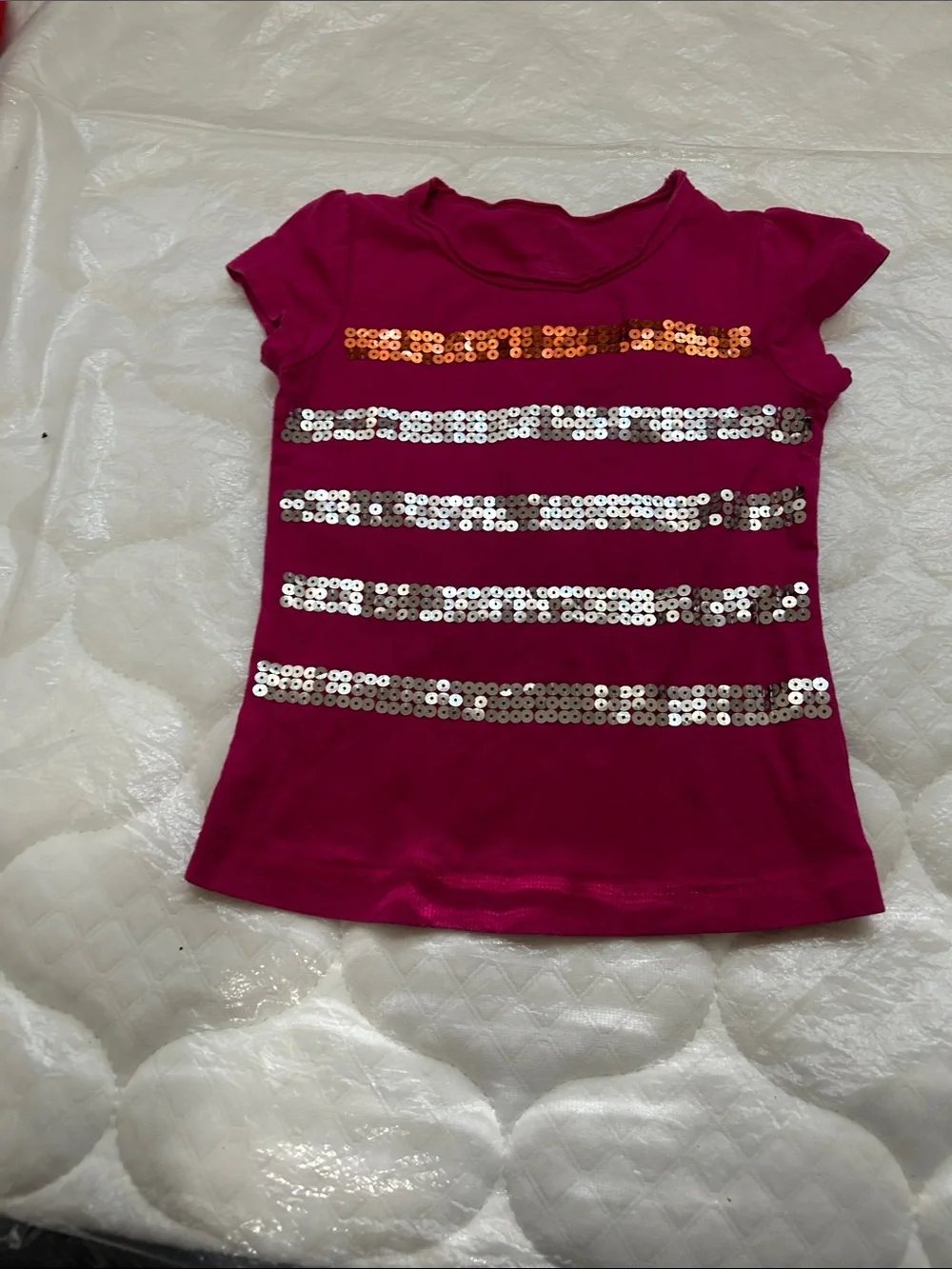 Girls' Sequin Stripe Short Sleeve Tee - Fuchsia
